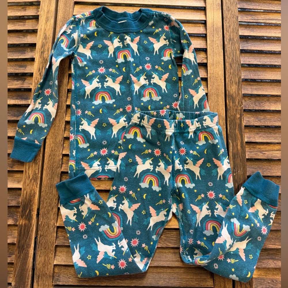 Hanna Andersson Teal Unicorn and Rainbow Pajama Set Shooting Stars Size 4